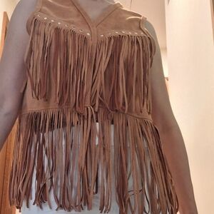 Brown Suede Fringe Vest